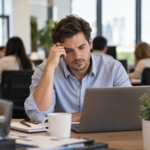 full-time employee showing signs of burnout cycle exhaustion at work